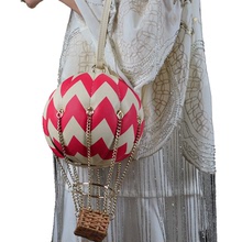 创意热气球女士单肩包 格纹链条女式手提磁扣包欧美斜挎真皮女包