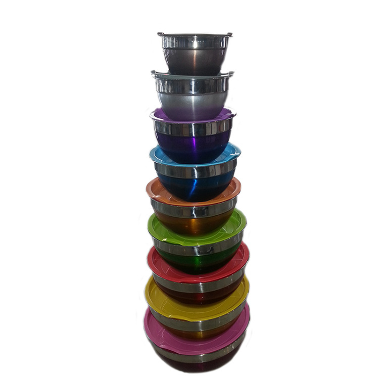 Factory direct sales: Stainless steel salad basin, anti-slip silicone bottom, egg-beating basin with cover, colorful kneading basin, thickened and deepened basin detail image 11