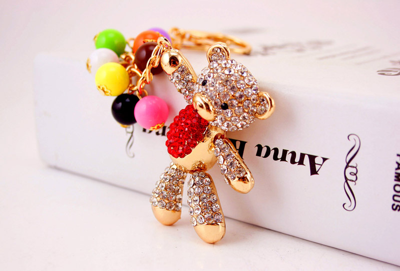 49g Weight Travel Occasion Alloy, Metal Material Doll Pattern Unisex Gender Pink, Purple, Red, Blue, Peach Color Korean  Creative Cute Diamond Cartoon Bear Car Keychain 7