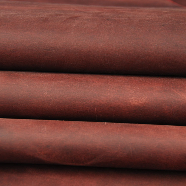 厂家供应油蜡疯马皮 酒红色头层疯马皮 箱包鞋用2.0厚疯马皮现货