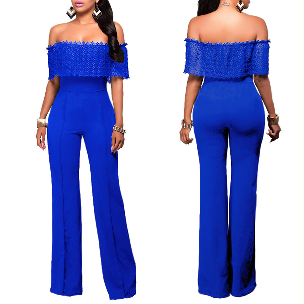 Solid Color One-Word Neck Stitching Loose Side Zipper Jumpsuit NSMRF116548