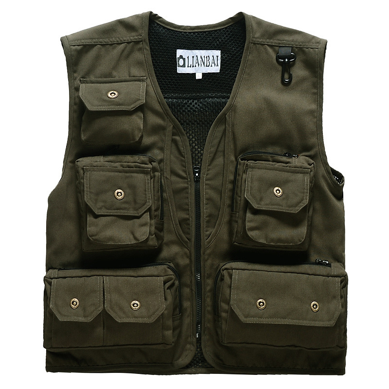 Outdoor Photography Vest Vest Printing Advertising Work Clothes Volunteers Multi-Pocket Men's Canvas Fishing Horse Clip