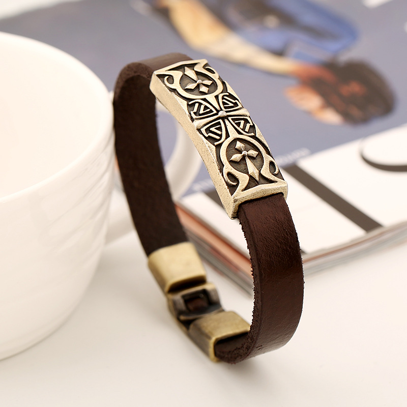 Leather Bracelet Male Bracelet Unique Retro Charm Leather Belt Leather Bracelet display picture 2