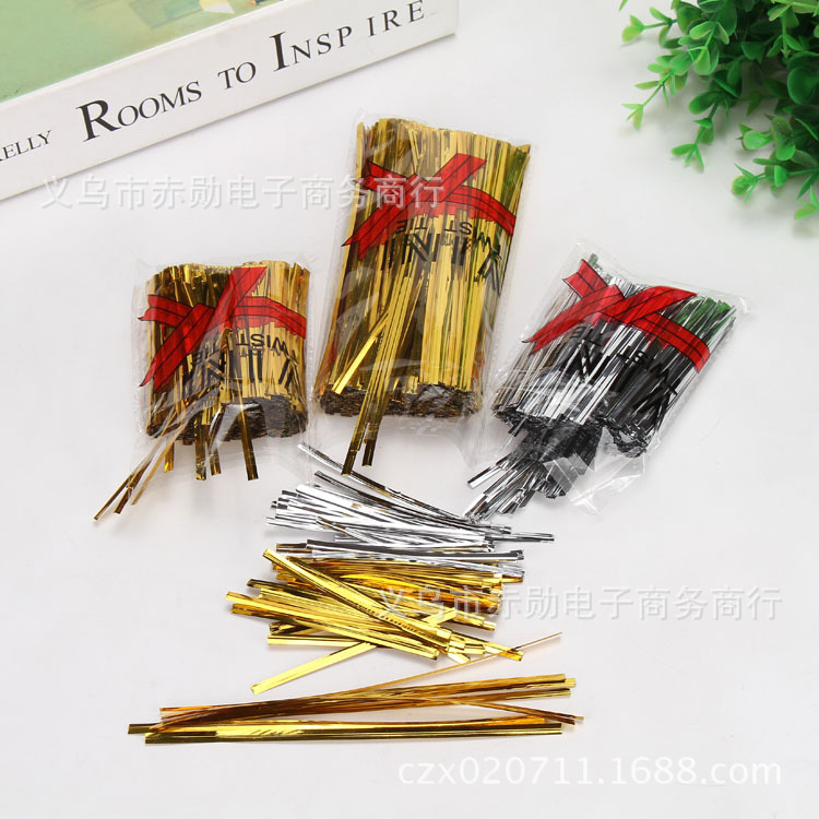 Tie bar 10CM Plastic bag Wire Ligation 800 root Candy Gift box Doll Bag Ligature Gold and Silver colour