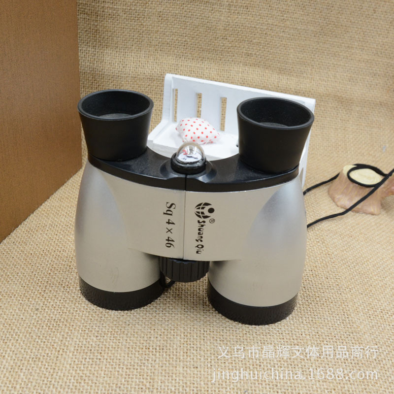 晶辉厂家玻璃镜片户外高清儿童玩具4x46mm双球白膜双筒望远镜