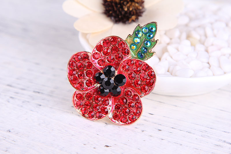 Spilla fiore di papavero con strass elegante spilla rossa donna_voghion.com