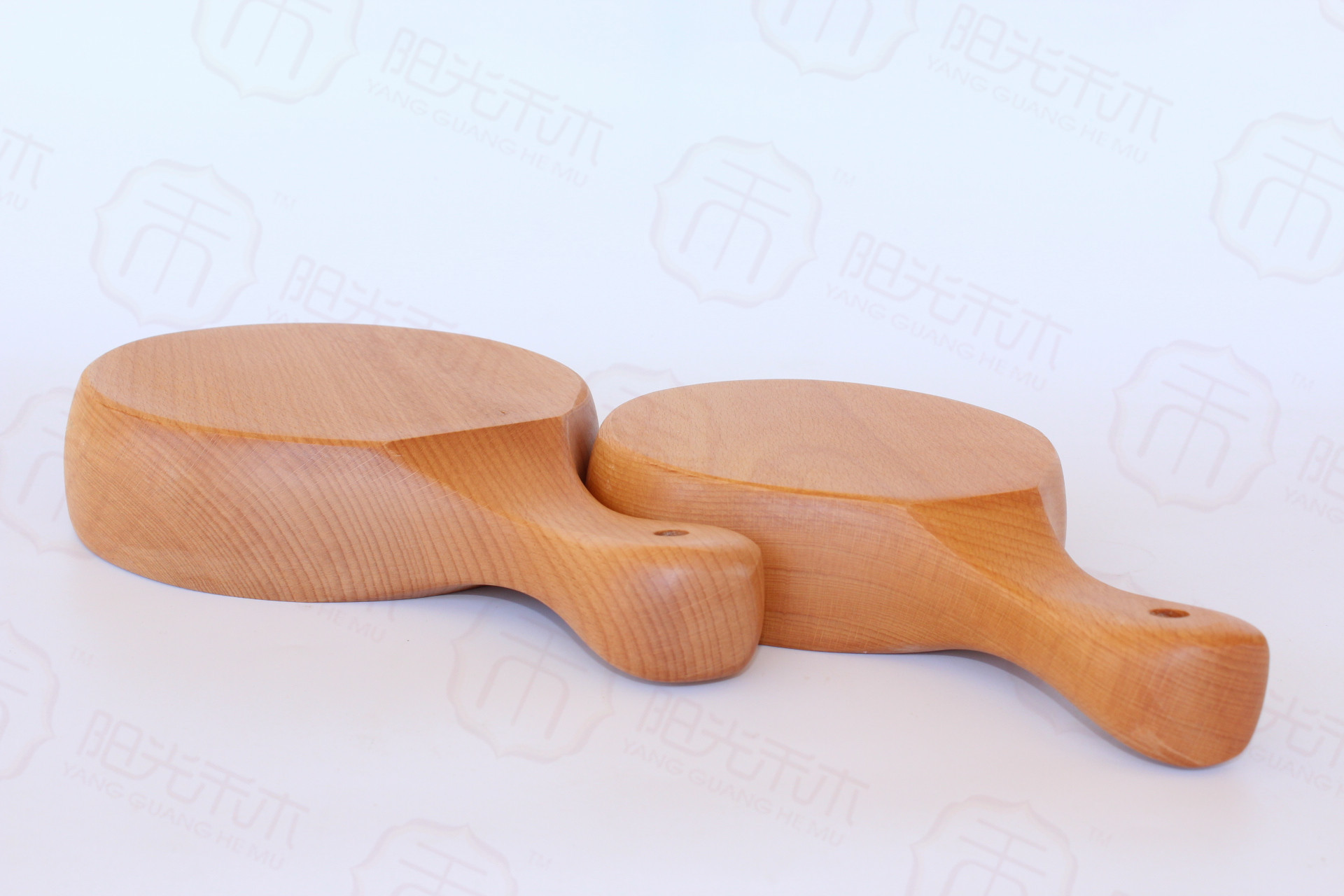 榉木日式大号实木碗手柄沙拉碗木质水果碗泡菜碗创意家用餐具