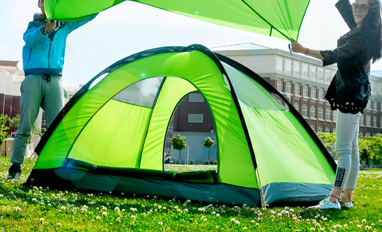 Wholesale pinnacle double-layer outdoor 2-3 people camping rainproof breathable aluminum pole glass pole tent