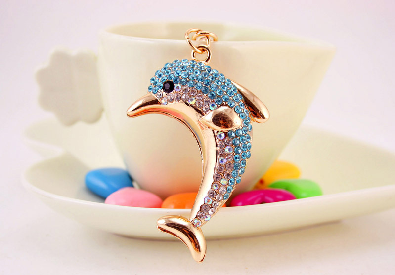 Fashion Rhinestone Cute Dolphin Metal Ocean Ladies Bag Accessories Car Keychain Pendant display picture 10