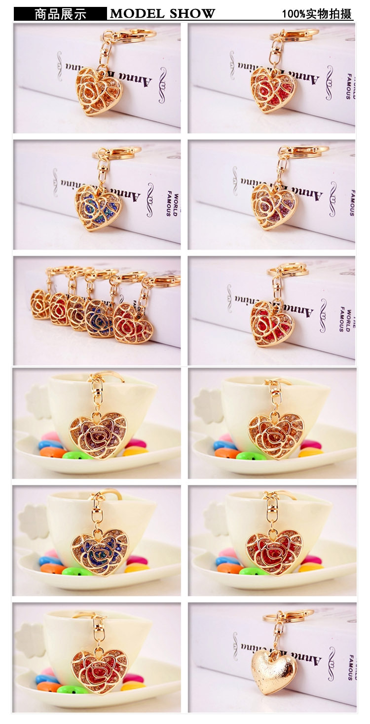 35g Weight Alloy, Metal Material Heart Pattern Unisex Gender Pink, Purple, Red, Blue, Peach Color Creative Cute Diamond Hollow Peach Heart Car Keychain Couple Key Chain Love Metal Pendant 无