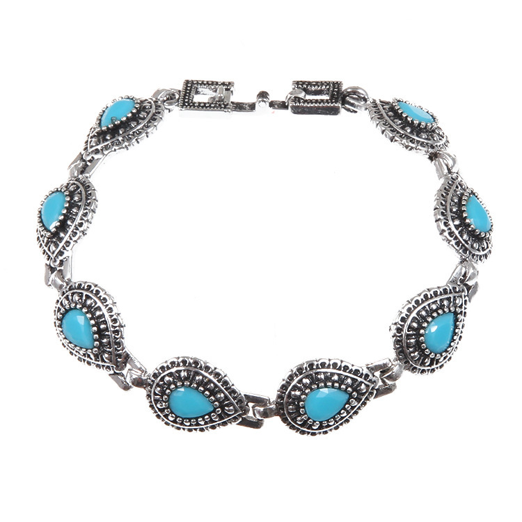 European and American Retro Drop-Shaped Sapphire Silver Plated Diamond Unisex Bracelet Amazon Hot Selling C1216 European and American Retro Drop-Shaped Sapphire Silver Plated Diamond Unisex Bracelet Amazon Hot Selling C1216
