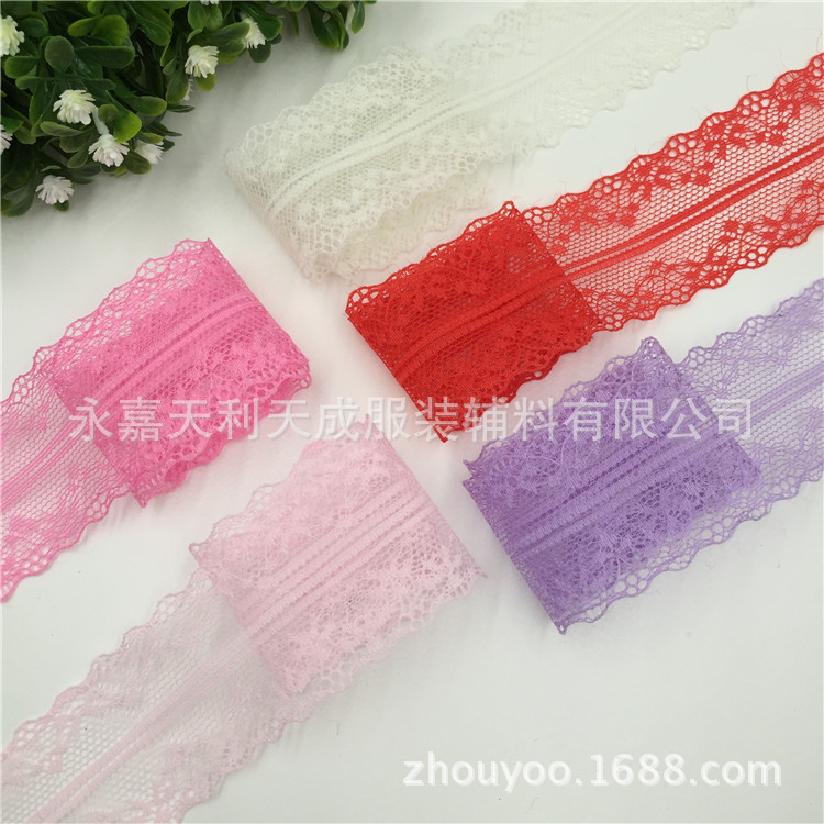 4公分双边对称彩色蕾丝辅料花边　经编无弹蝴蝶结配饰