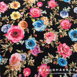 现货供应经编全涤印花韩国绒绒布玫瑰花现代时尚服装面料批发