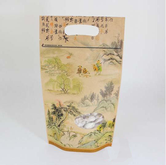 中国山水 一斤 牛皮紙镂口夹链立袋 进口烘焙包装袋饼干袋点心袋