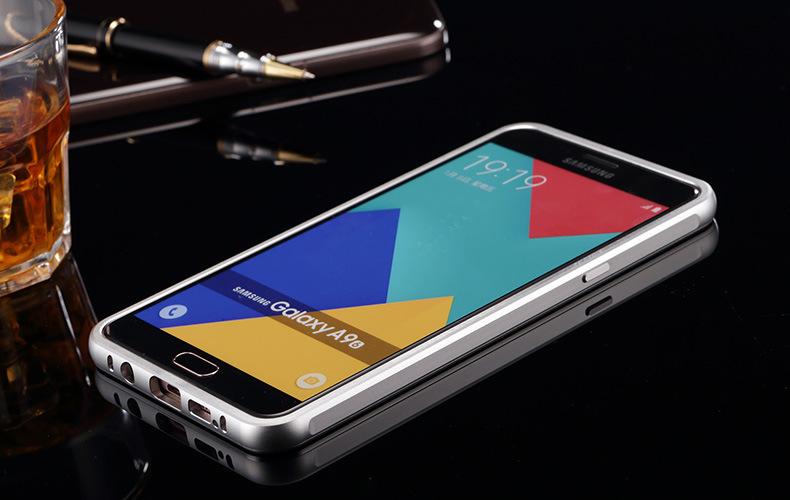 Luphie Aircraft Aluminum Metal Frame 9H Tempered Glass Back Cover Case for Samsung Galaxy A9 A9100 A9000
