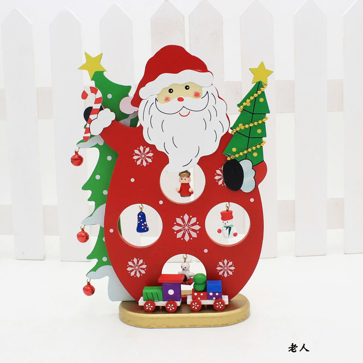 单片老人雪人木质摆件3