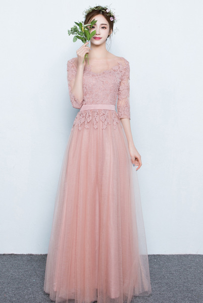 wedding dresses and bride long pink Bridesmaid Dress