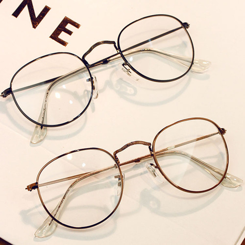 Retro Metal-Trimmed Eyeglass Frames 3447, Artistic Urban Planning Round-Square Non-prescription Glasses, Korean Style Academic Eyeglass Frames