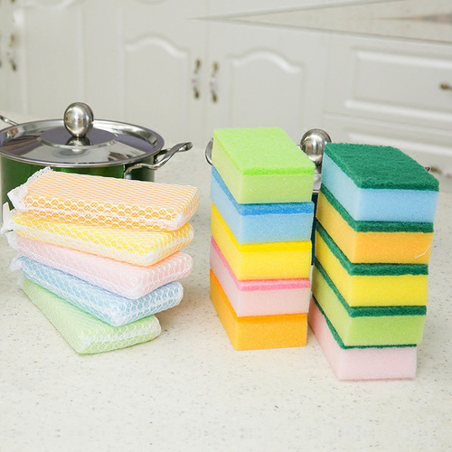 Japanese imported dishwashing sponge wipes kitchen dishes and pots household double-sided decontamination cleaning magic wipes 5 pieces