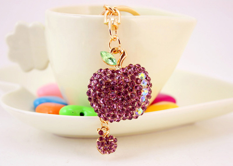 26g Weight Alloy, Metal Material Heart Pattern Unisex Gender White, Pink, Purple, Blue Color Cute Diamond-studded Small  Keychain 9