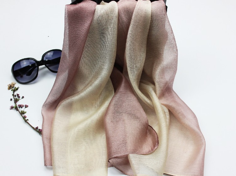 Autumn And Winter New Mulberry Silk Gradient Color Scarf Silk Cotton And Linen Long Scarf Shawl Dual-use Women's Spring And Autumn Scarf display picture 4