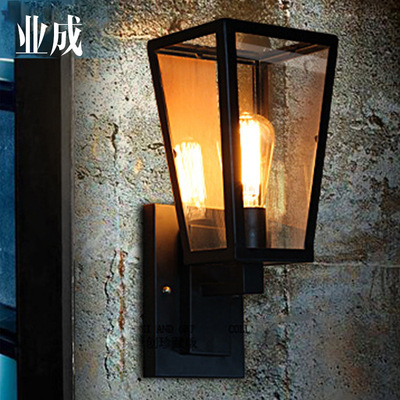 美式複古戶外陽台鐵藝壁燈loft工業樓梯過道庭院室外防水壁燈批發