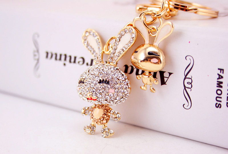 35g Weight Alloy, Metal Material Rabbit Pattern Unisex Gender Pink, Purple, Red, Blue, Peach Color Korean Creative Cute Diamond Cartoon Bunny Car Keychain 6
