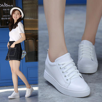 四季款真皮坡跟内增高系带女单鞋运动休闲小白鞋 诚e赊U16107-1H|ru