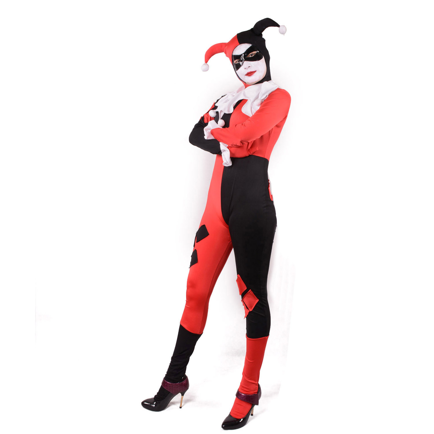 Classic Harley Quinn Gotham Girls Costume Fancy Dress Bodysuit Cosplay