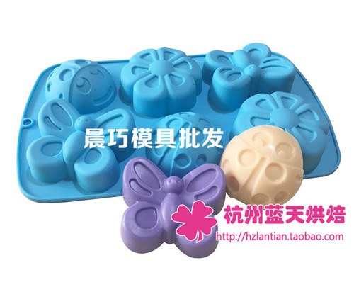 Supply silicone cake molds 6 holes butterfly flower insect beetle rice ball chocolate soap mold