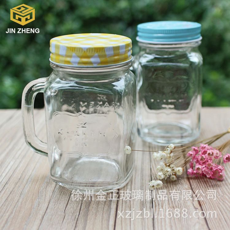 厂家定制 450ml 英伦风格玻璃把子杯 蜂蜜瓶 奶茶瓶 饮料杯