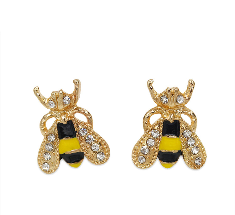 Style Coréen Oreille Anneaux En Gros De Mode Doux Élégant Glaçure Colorée Gouttes D'huile Diamant Petite Abeille Oreille Goujons Strass Boucles D'oreilles display picture 5