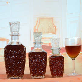 厂家批发方形钻石欧式玻璃红酒瓶 酿酒储存瓶 葡萄酒密封分装酒壶