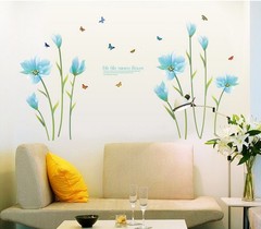 SK9029新款植物花卉 藍色百合花電視背景客廳臥室可移除裝飾牆貼