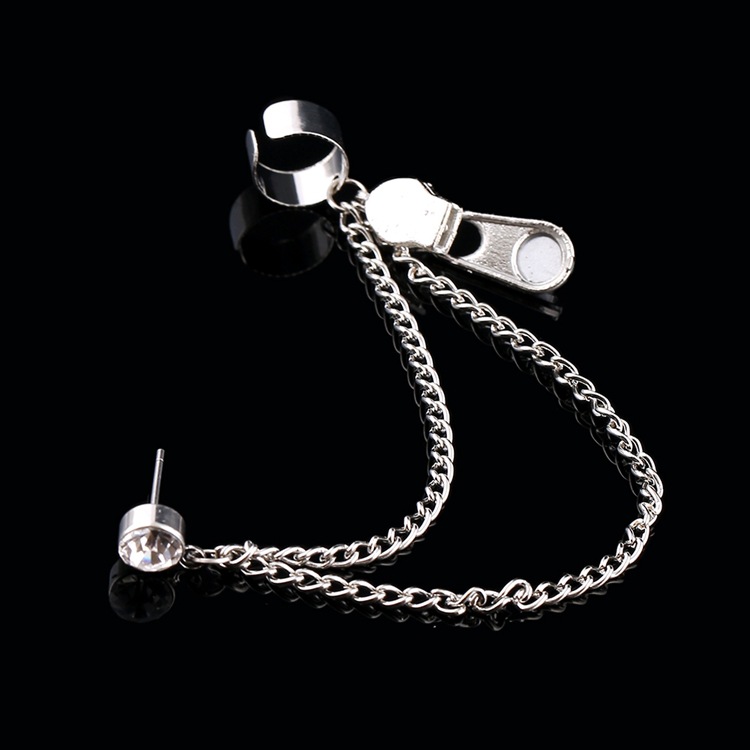 Exaggerated Zipper Tassel Diamond-studded Hypoallergenic Ear Clip display picture 7