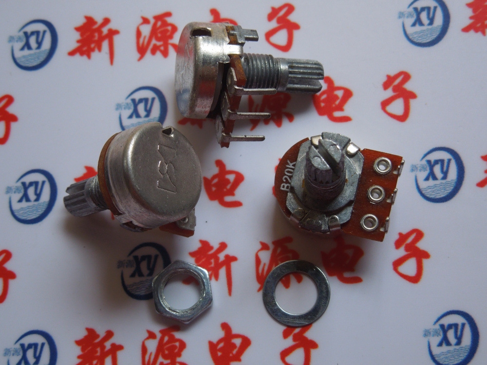 WH148 单联电位器 20K 带螺丝垫片 内弯脚 B20K 3脚 柄长15MM