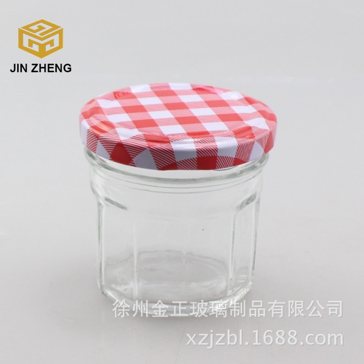 新款现货100ml方格条纹玻璃果酱罐 密封罐 玻璃包装瓶 无铅试用装