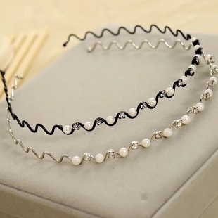 Korean style hair accessories Pearl steel wire wave hairband simple handmade beaded Yiwu small commodity fair supply