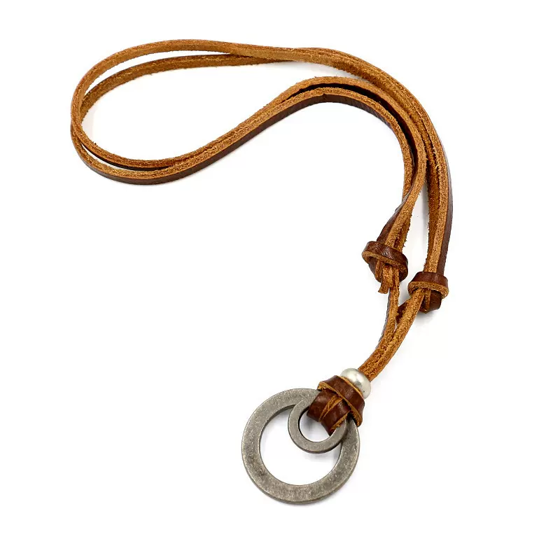 外贸出口项链 时尚新款金属双圈牛皮项链 欧美复古真皮毛衣链饰品