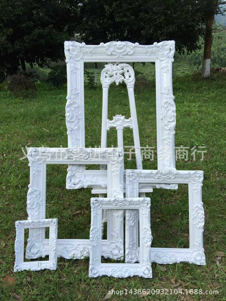 宾馆酒店婚礼装饰框白色塑料框婚纱相框结婚场景道具婚庆背景画框