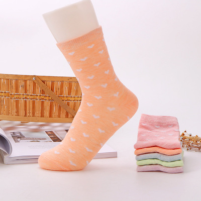 2018新款秋冬季棉女襪子小清新純色女士中筒襪提花彩棉襪批發