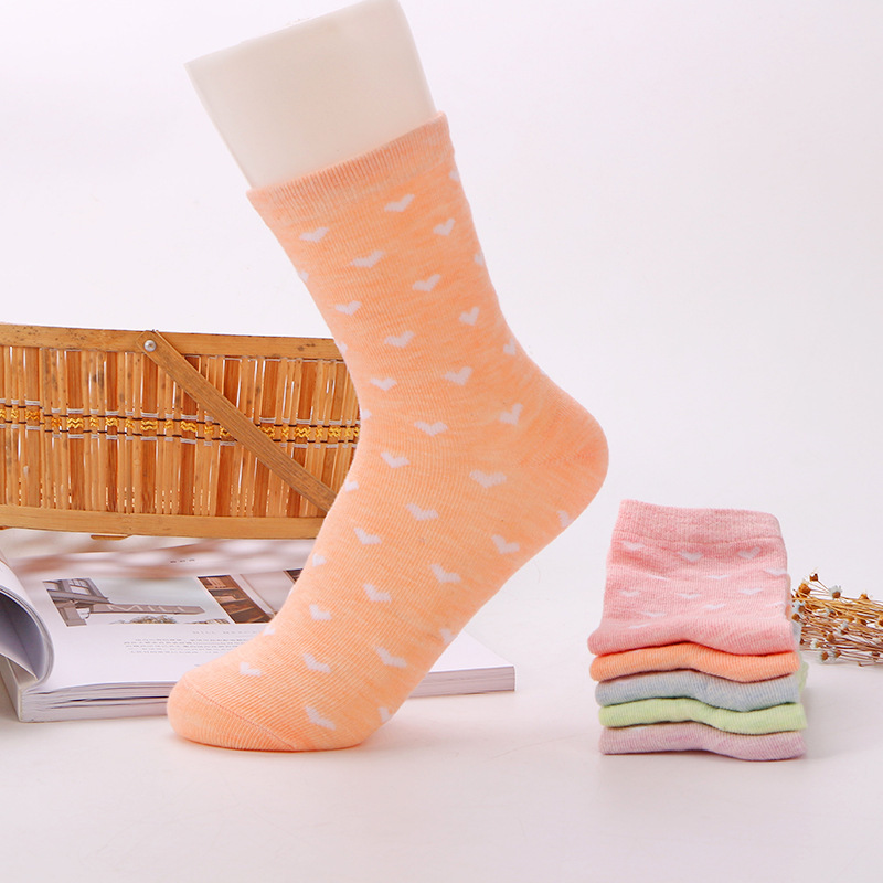 2018新款秋冬季棉女襪子小清新純色女士中筒襪提花彩棉襪批發