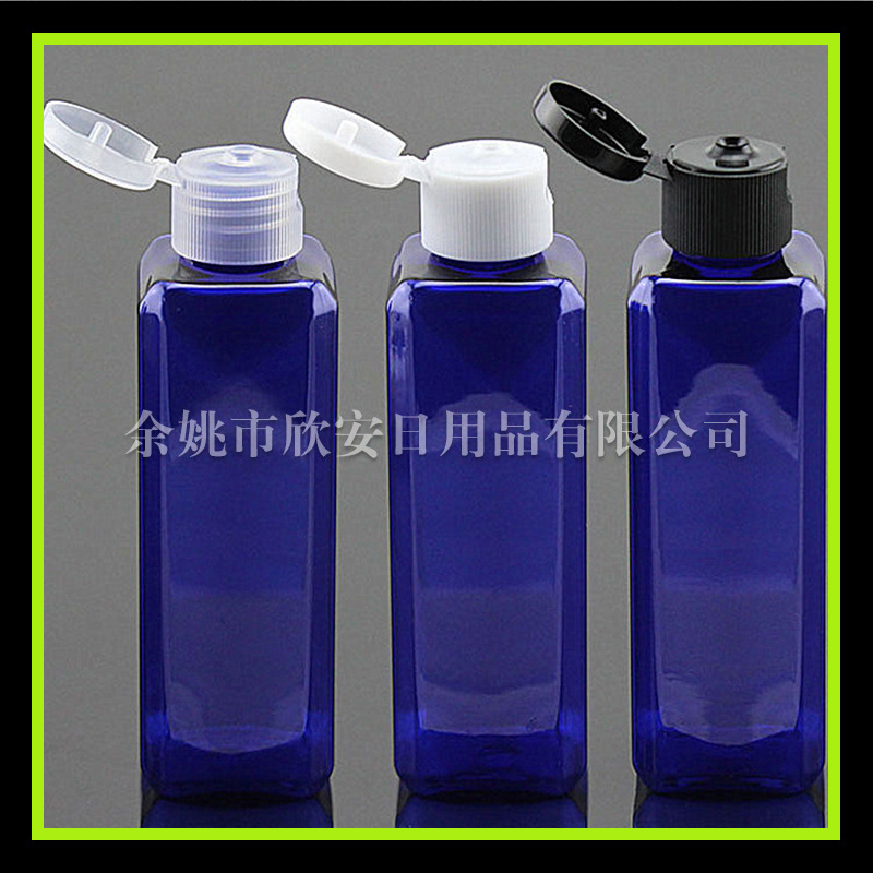 蓝色沐浴露方瓶100ml pet方瓶可配内塞 洗发水瓶100ml纯露分装瓶