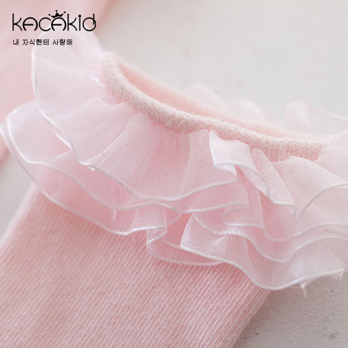 Girls spring and summer mid-calf socks with layers of mesh fungus lace kacakid infant cotton socks sweet princess socks