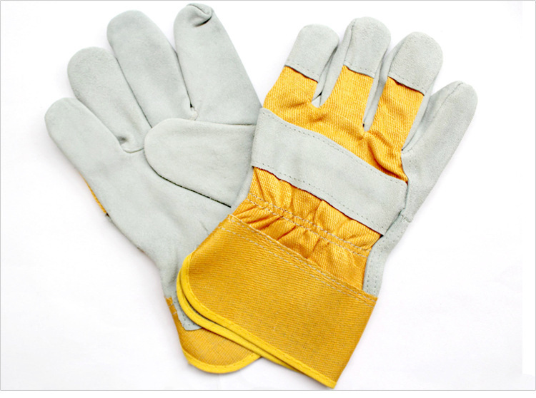 厂家批发AB级黄布全掌牛皮焊工手套防护皮革手套电焊劳保工作手套