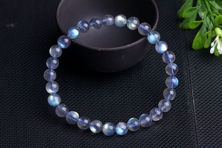 拉长石手链_地摊彩虹蓝光拉长石女灰月光石单