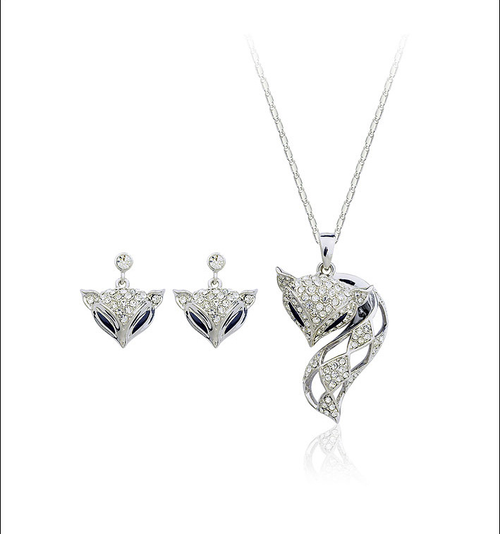 Crystal Necklace Earrings Two-piece Women's Accessories Fox Jewelry Set display picture 2