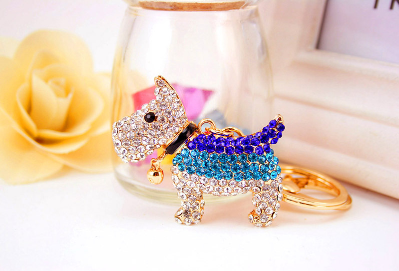 Creative Cute Diamond Bell Puppy  Zodiac Dog Key Chain display picture 5