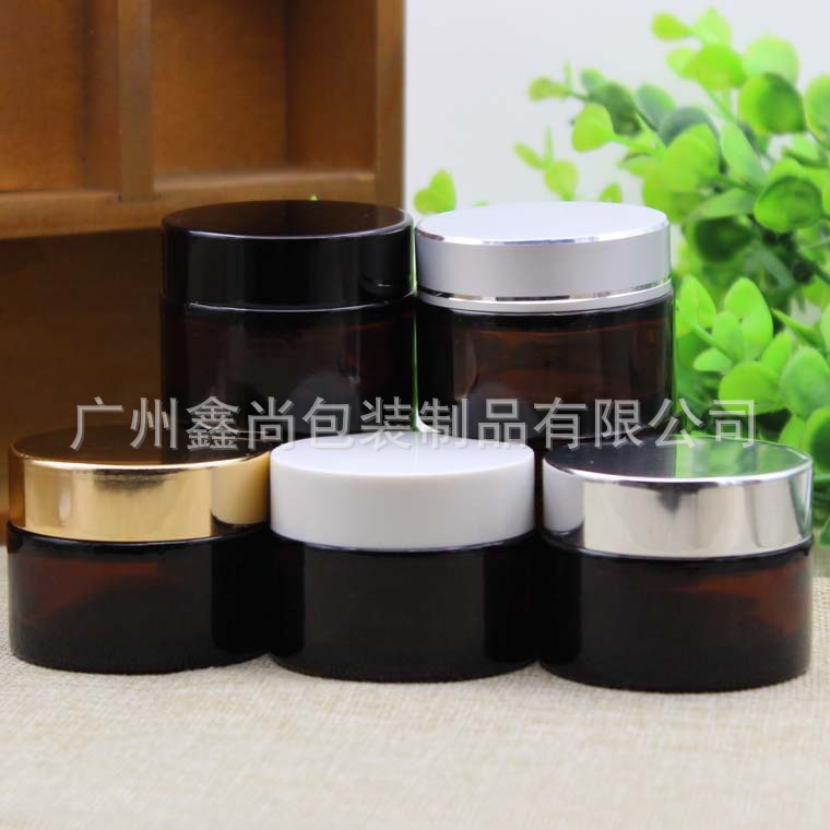 现货批发茶色面霜瓶手拉垫化妆品包装瓶玻璃膏霜瓶30g