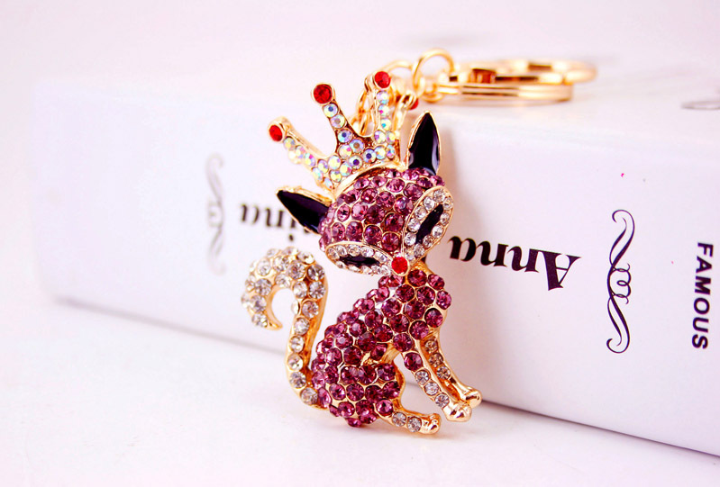 Korean Creative Cute Cartoon Crystal Crown Little Fox Keychain display picture 15